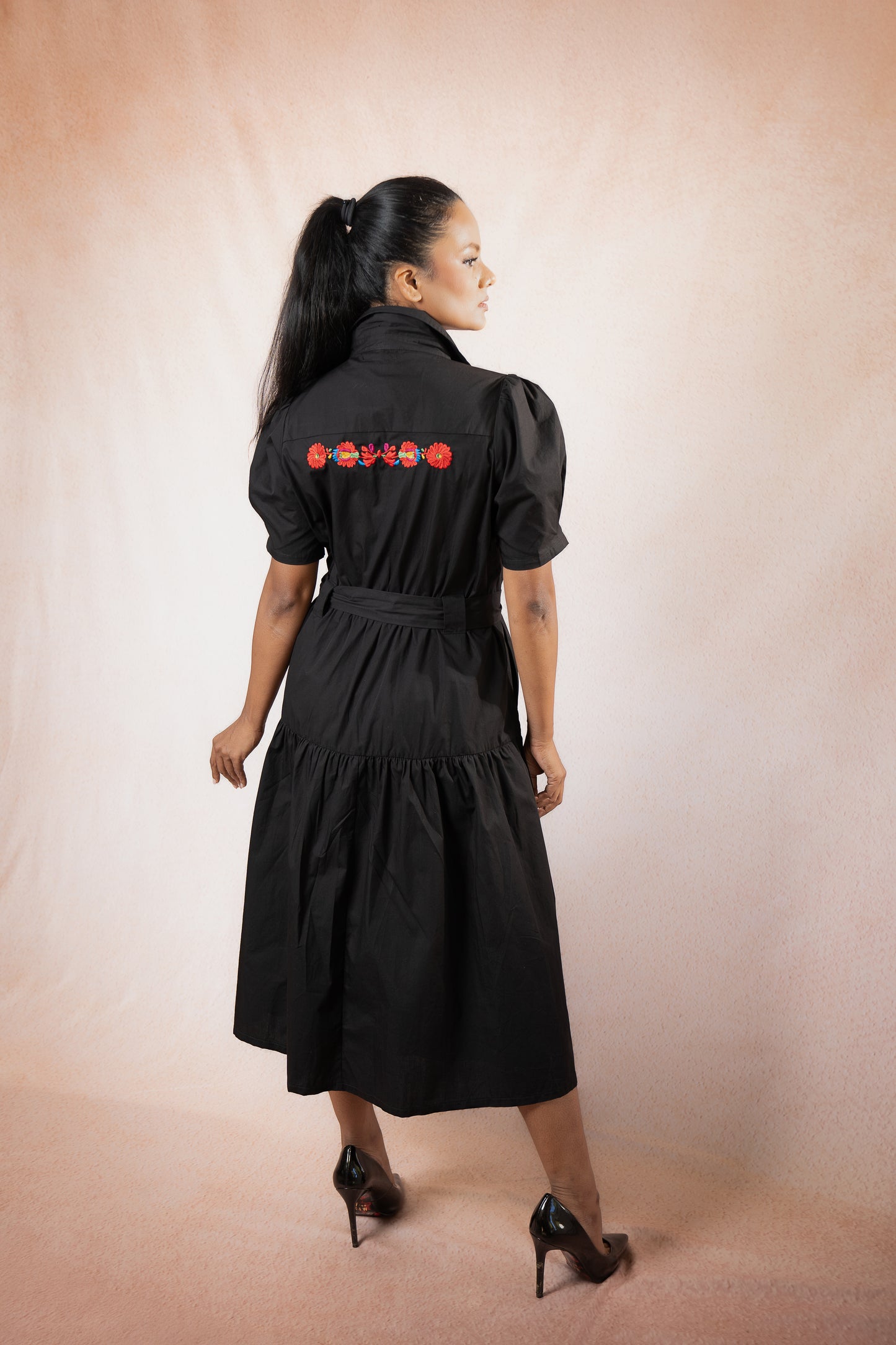 Black dress with red flowers