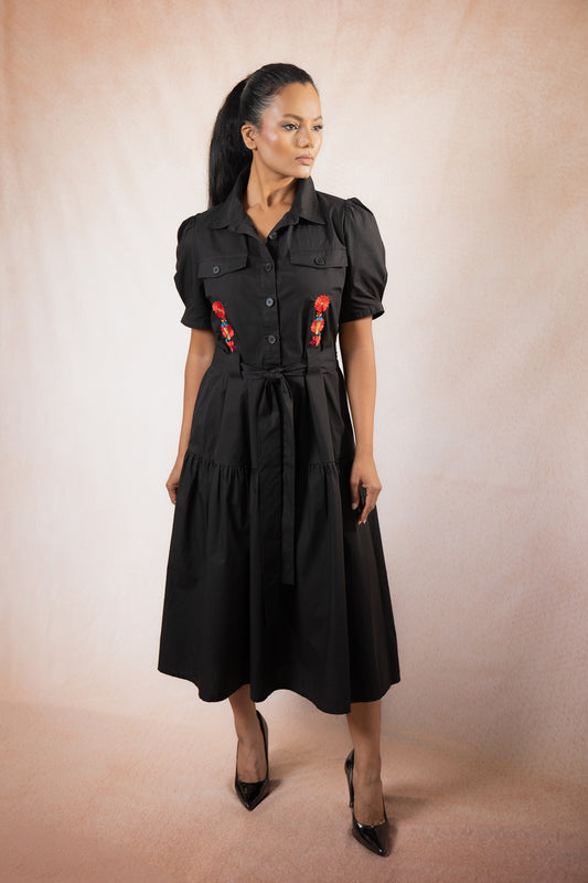 Black dress with red flowers