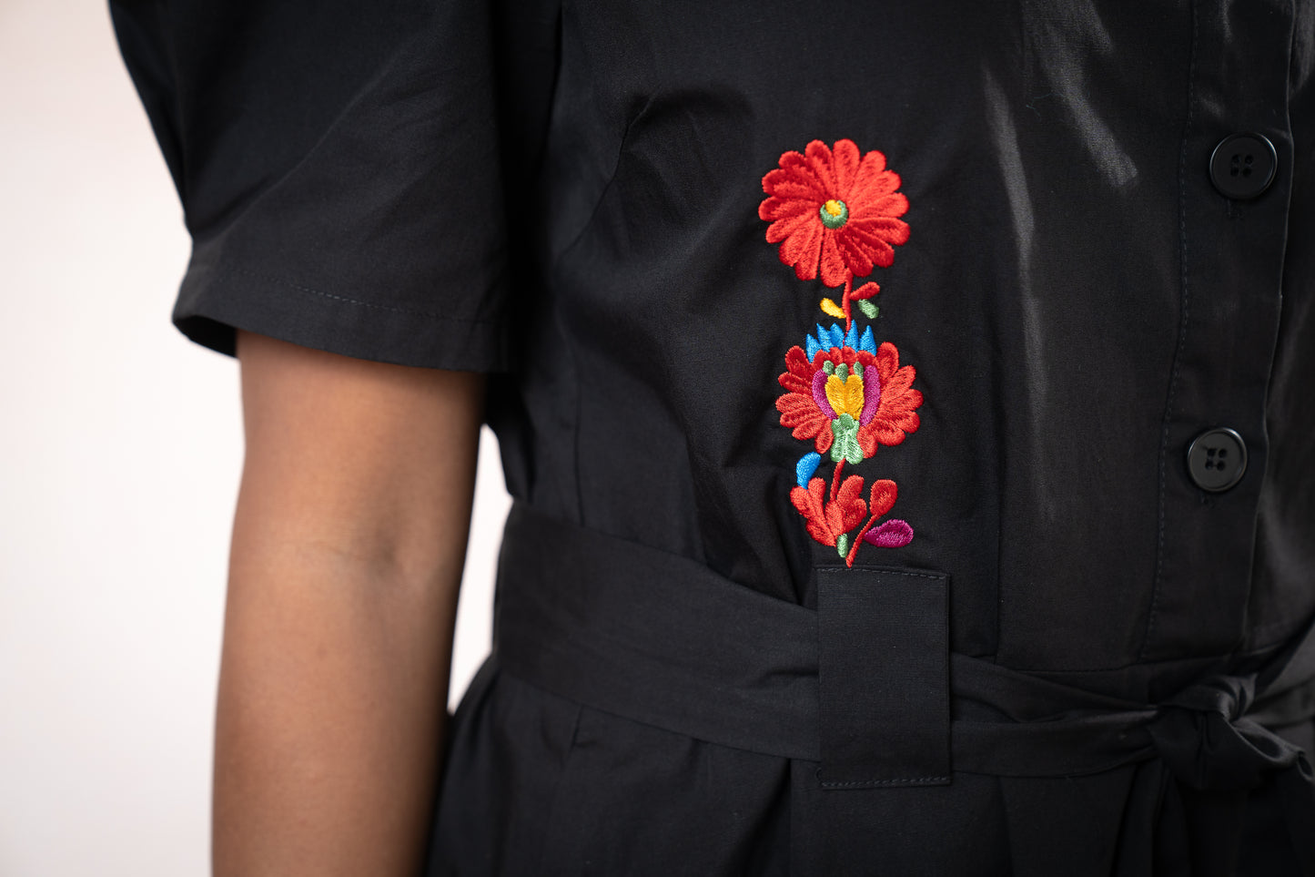 Black dress with red flowers