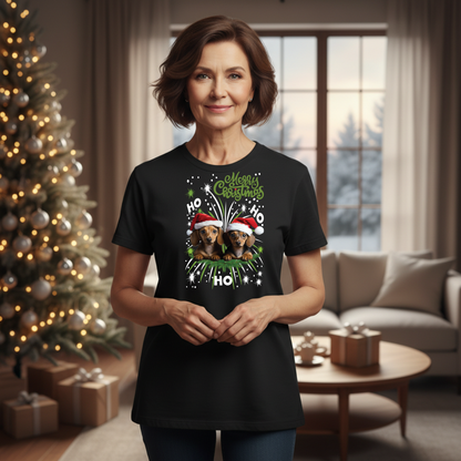 Dachshund double Christmas fun - unisex t-shirt
