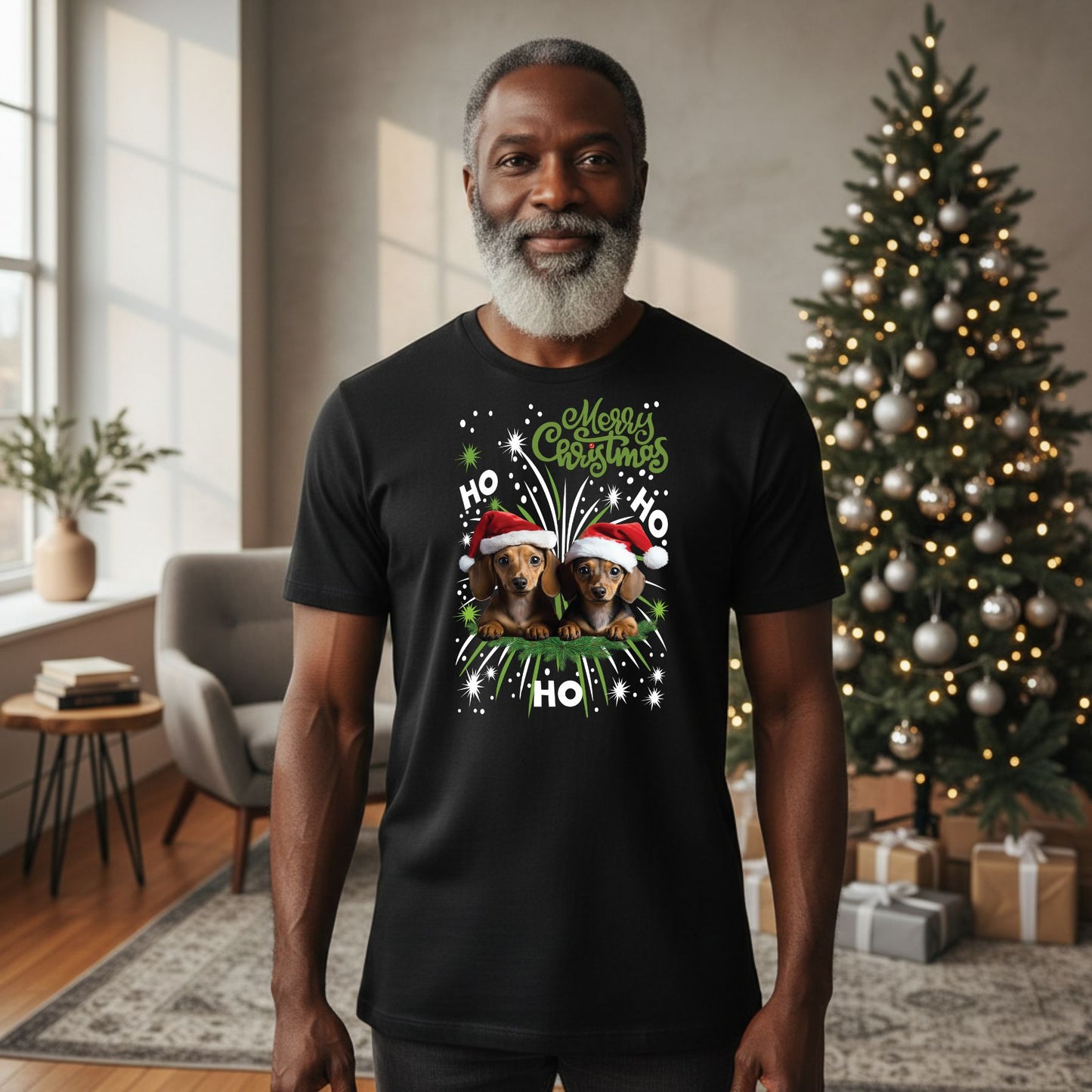 Dachshund double Christmas fun - unisex t-shirt