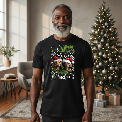 Dachshund double Christmas fun - unisex t-shirt