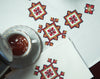 Embroidered red cross stitch set: table topper and 6 napkins