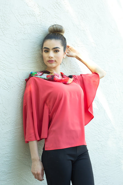 CORAL BUTTERFLY BLOUSE